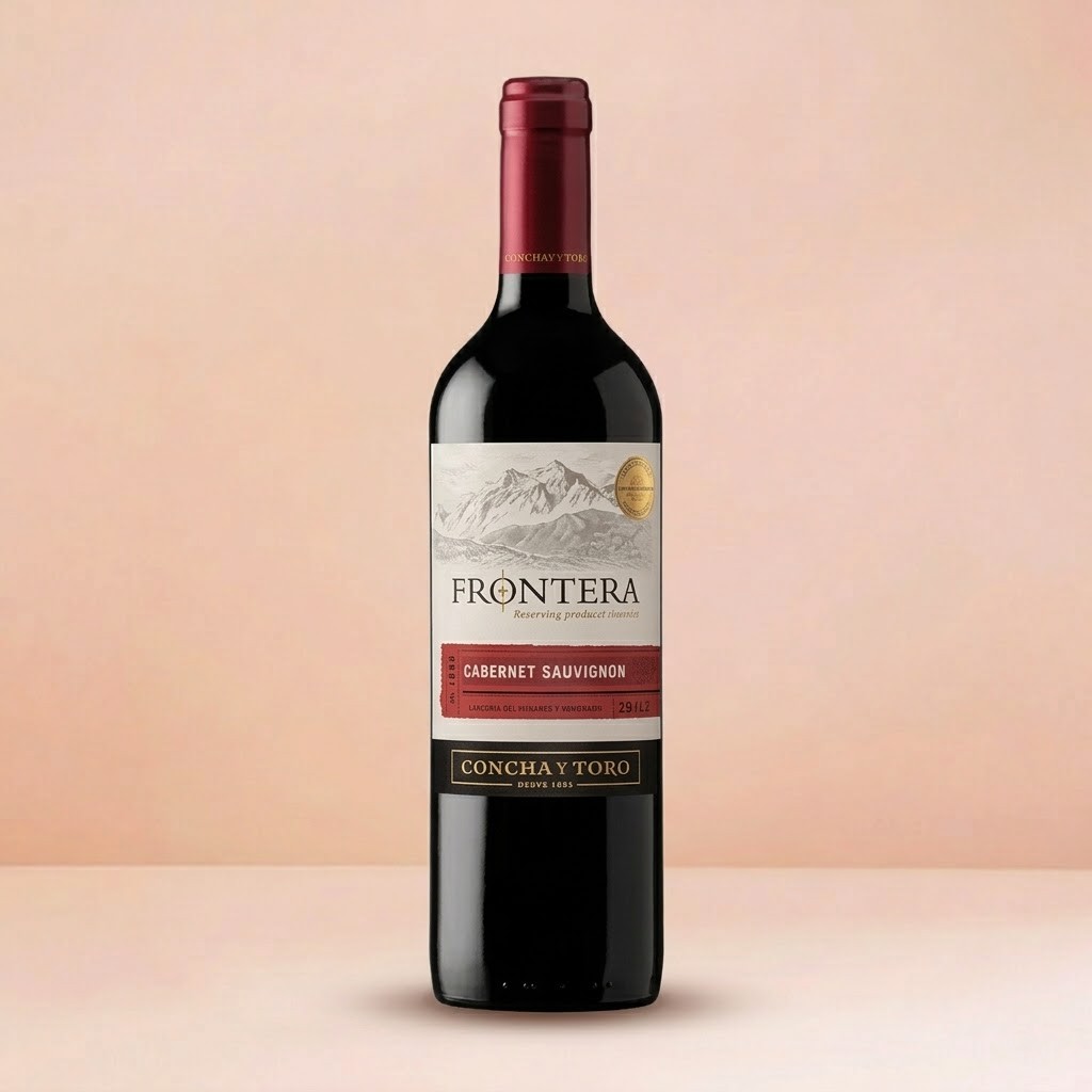 Botella de Vino 750ml Cabernet Sauvignon FRONTERA + alquiler 2 copas vidrio y hielera tipo cubeta