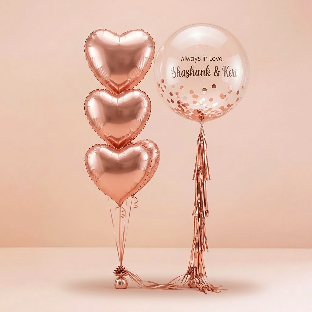 1 Globo burbuja con mensaje personalizado HELIO + 4 globos corazones metálicos HELIO - 2